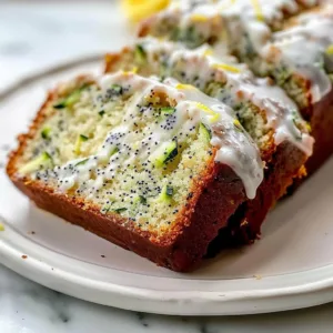 Easy Lemon Poppy Seed Zucchini Bread 3 Sliced lemon poppy seed zucchini bread on a wooden board with lemon slices