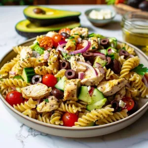 Greek Chicken Pasta Salad 3 Delicious Greek Chicken Pasta Salad with fresh ingredients and vibrant colors