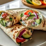 Greek Chicken Wraps filled with fresh vegetables and grilled chicken