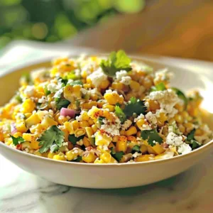 Mexican Street Corn Salad 3 Delicious Mexican street corn salad with fresh ingredients and vibrant toppings.