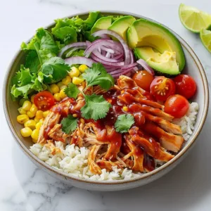 Slow Cooker BBQ Chicken Bowl with fresh toppings and savory sauce