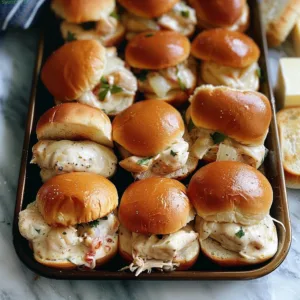 Delicious Slow Cooker Creamy Chicken Sliders served on a platter with fresh herbs.